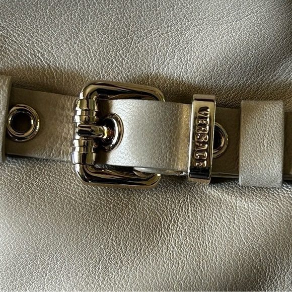 Authentic Versace Beige Leather Studded Frame Satchel with Shoulder Strap - Picture 15 of 16